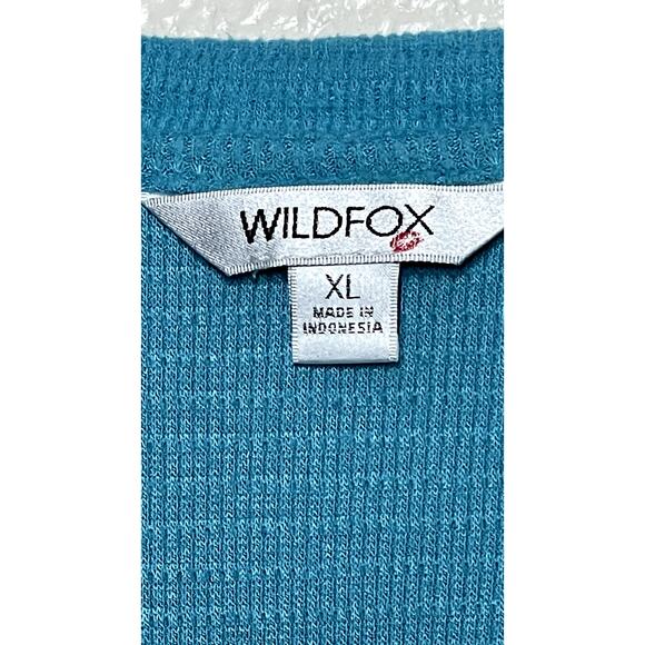 Wildfox Haley Waffle V-Neck Top Peacock Blue (Size XL) - Picture 2 of 7